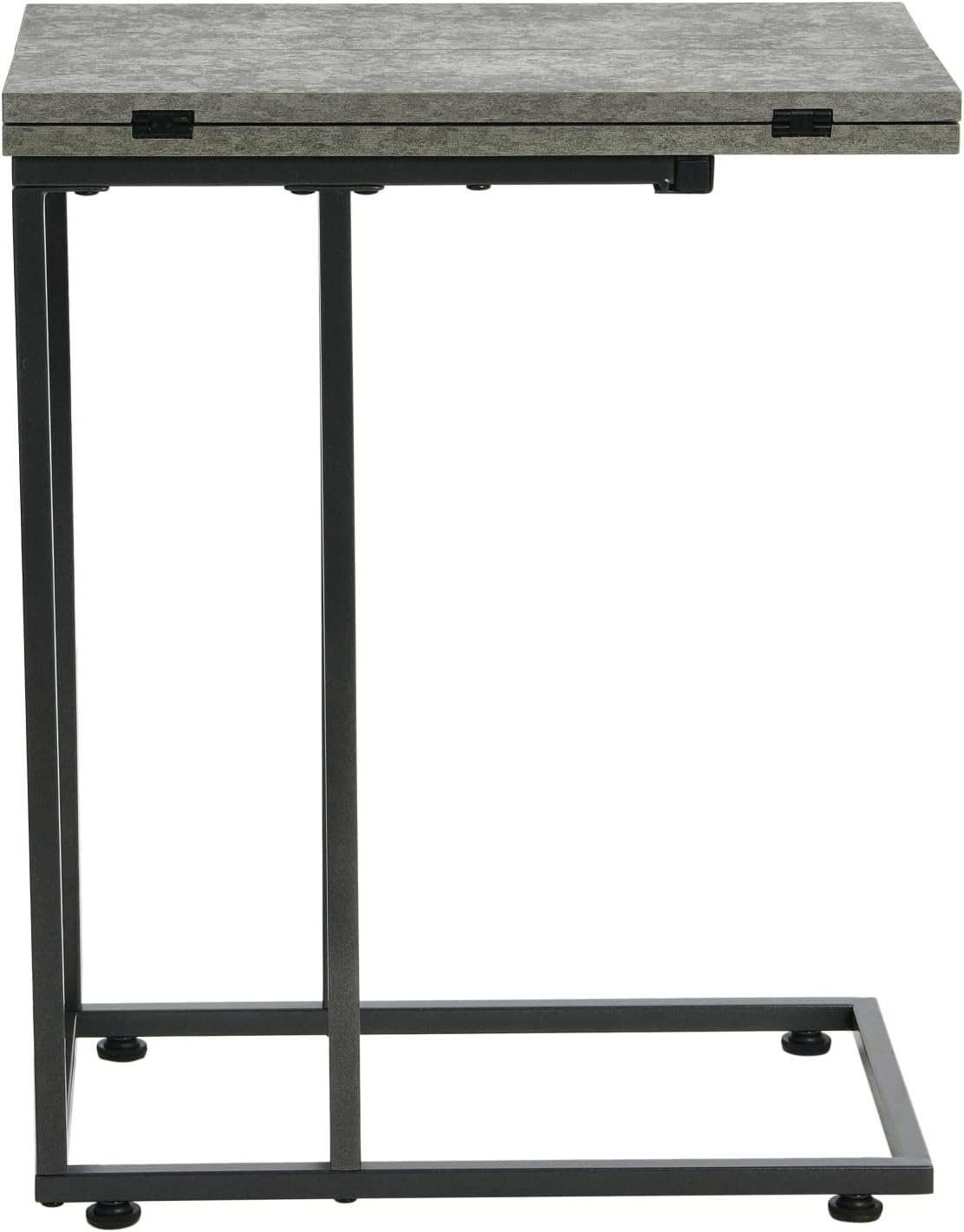 Household Essentials Jamestown – Mesa auxiliar extensible en forma de C para accesibilidad, hormigón de pizarra rústica y metal negro, 19 pulgadas