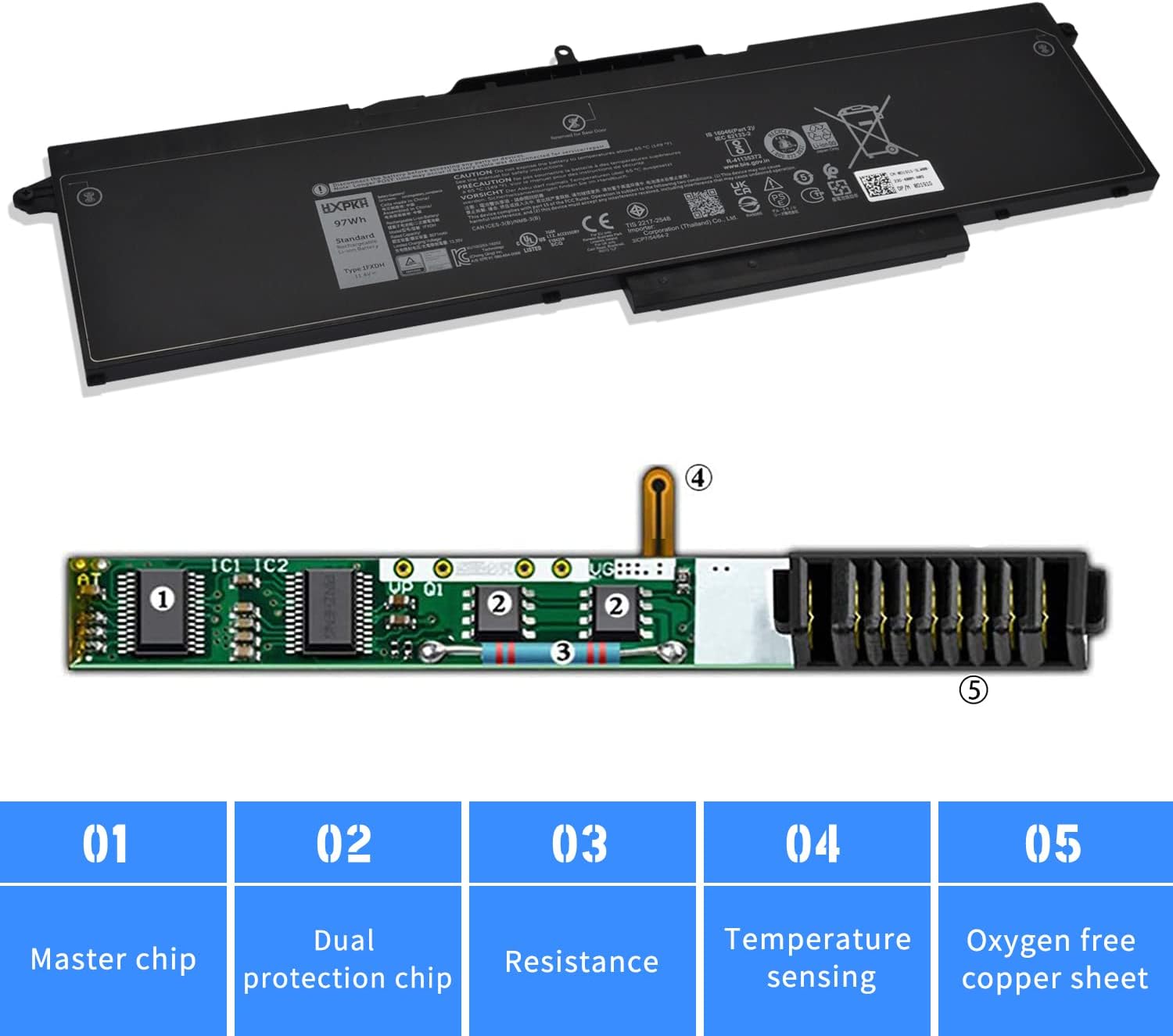 HXPK 1FXDH – Batería para portátil Dell Precision 3541 3551 Latitude 15 5501 E5501 5511 E5511 Series Notebook 01WJT0 1WJT0 0D191G D191G CN-0D191G
