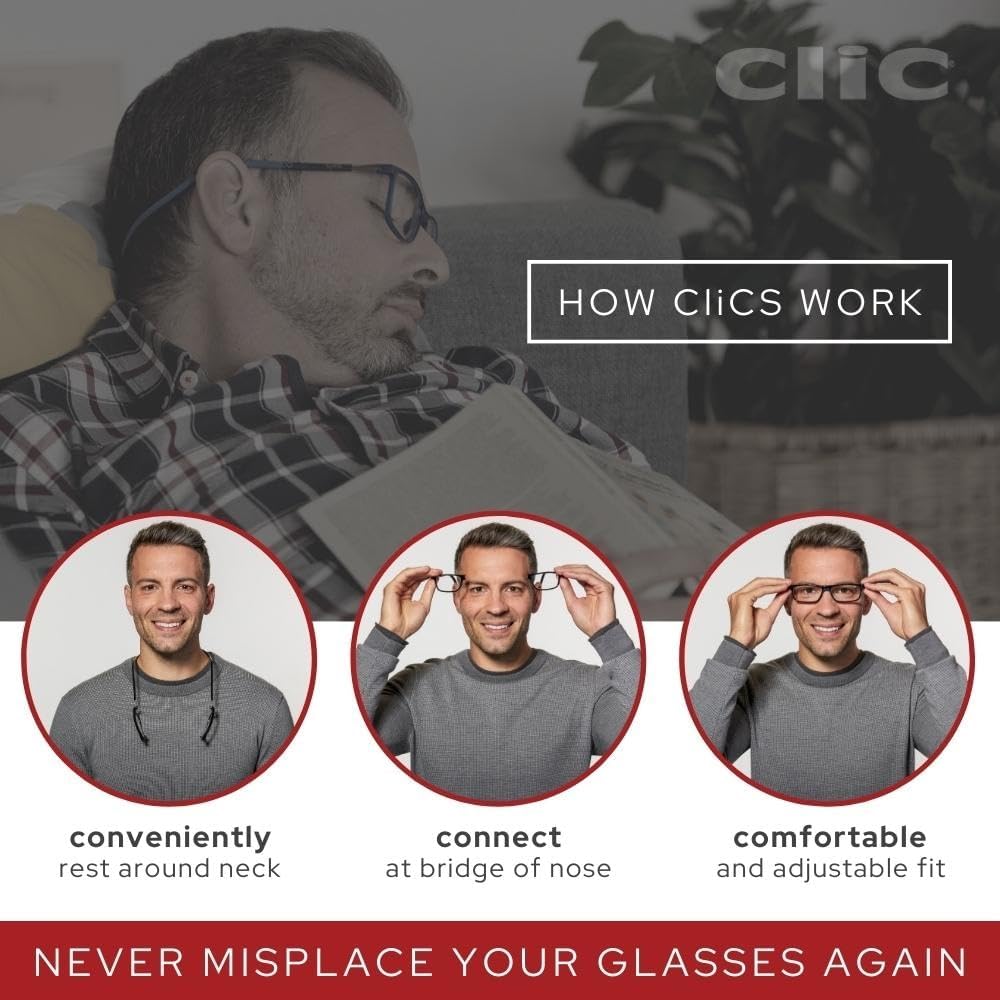 Clic Gafas de lectura magnéticas con bloqueo de luz azul de Slastik, banda plegable suave, lectores de computadora con patillas ajustables, Trevi
