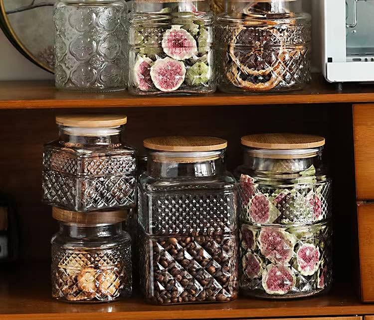Large Glass Storage Jar, 60 FL OZ Glass Food Storage Containers with Bamboo Lid, Kitchen Containers Cereal Canisters Decorative Jar for Candy Snack