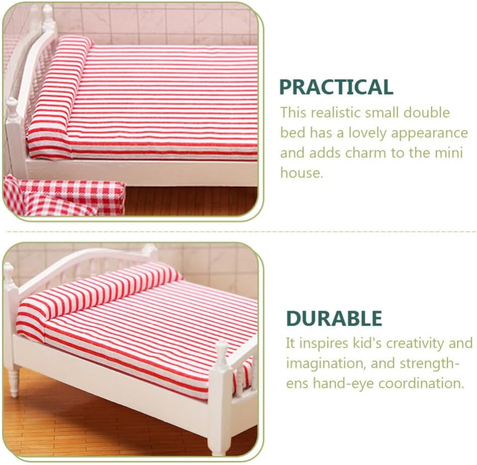 Totority Cama de casa de muñecas de madera, muebles de casa de muñecas en miniatura, accesorios de mesa para casa de muñecas Muebles de casa de
