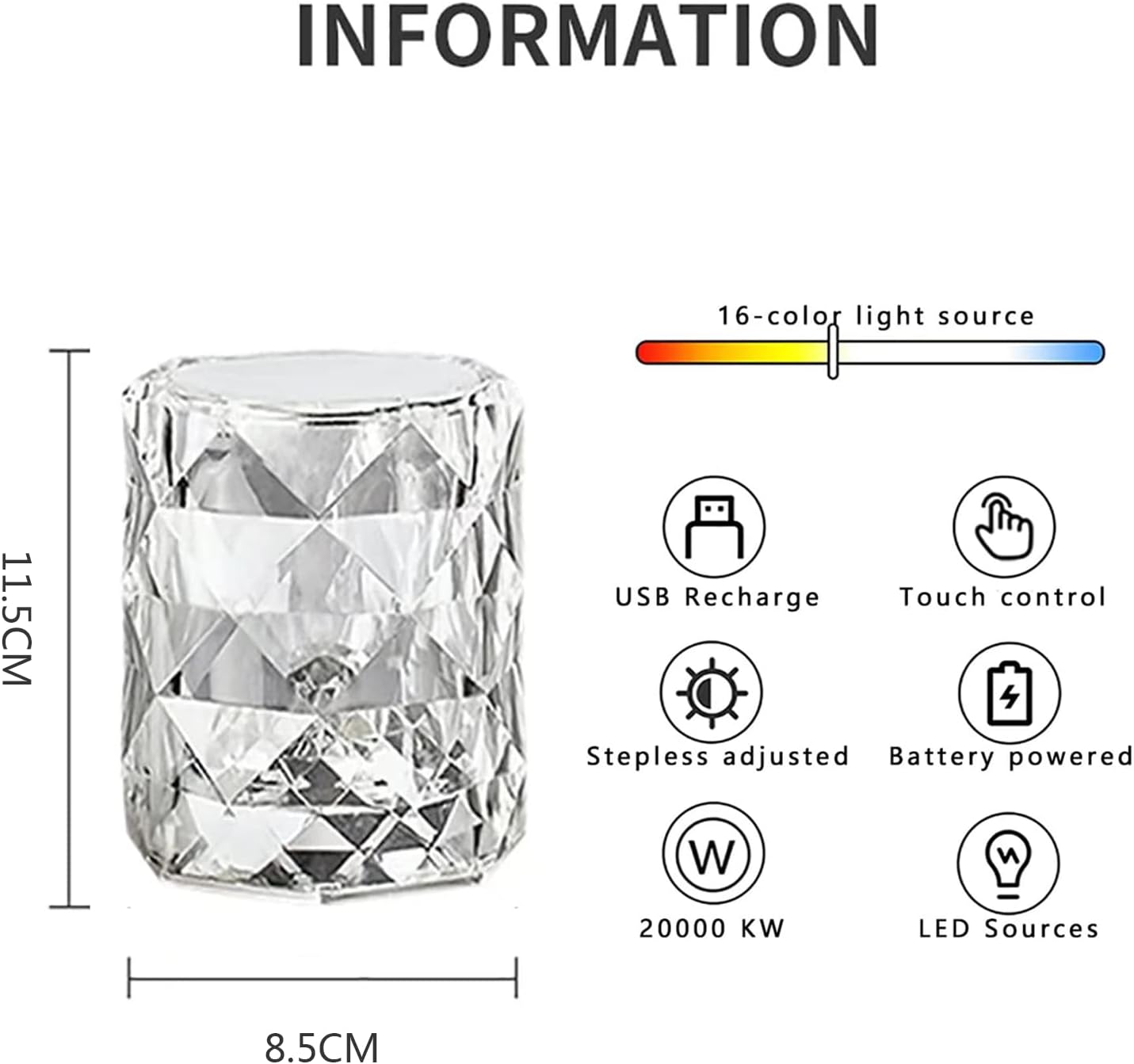 Lámpara de mesa de taladro de cristal, lámpara táctil recargable USB de 16 colores luz de noche con control remoto, acrílico rosa LED adecuado para