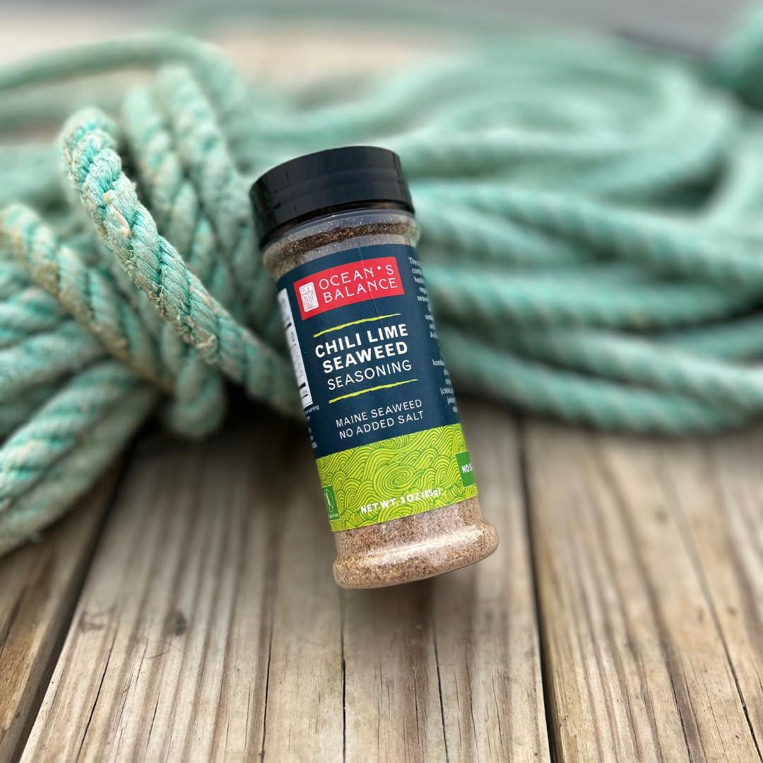 Ocean Balance – Condimento de algas con chile y lima, algas marinas de la costa de Maine – Polvo de algas marinas, ideal para pescado, tostadas de