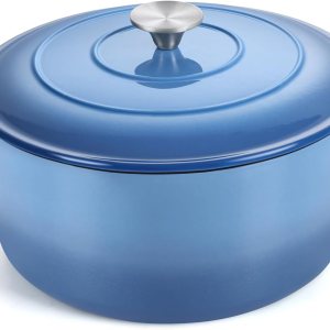 TeamFar Horno holandés de 6 cuartos de galón con tapa, horno holandés antiadherente esmaltado de hierro fundido para guisar y hornear, apto para TeamFar Horno holandés de 6 cuartos de galón con tapa, horno holandés antiadherente esmaltado de hierro fundido para guisar y hornear, apto para