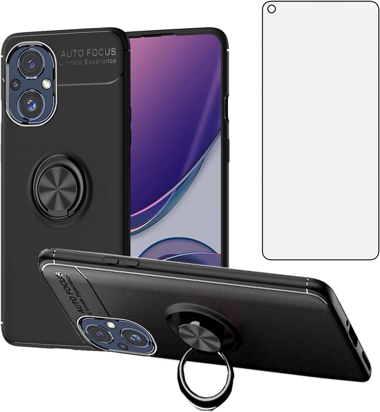 Asuwish Funda para OnePlus Nord N20 5G con protector de pantalla de vidrio templado y soporte para anillo, accesorios de celda TPU One Plus N 20 G5