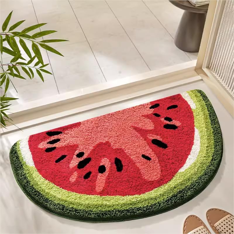 Alfombra de baño de sandía con medio círculo, bonita decoración de baño, tapete de bienvenida para baño, tapete de ducha absorbente de agua, para