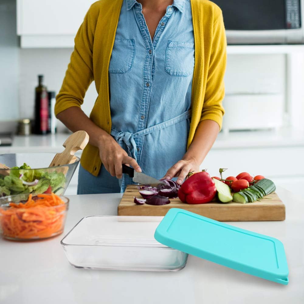 Sophico Tapa rectangular de almacenamiento de silicona para 3 tazas de repuesto para cuencos de vidrio Pyrex 7210-PC, recipiente no incluido