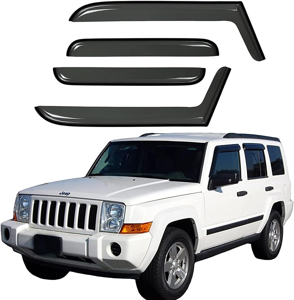 94117 Deflector de ventilación de viento para ventana lateral, 4 unidades de protector de lluvia de humo oscuro para Jeep Commander 2006-2010