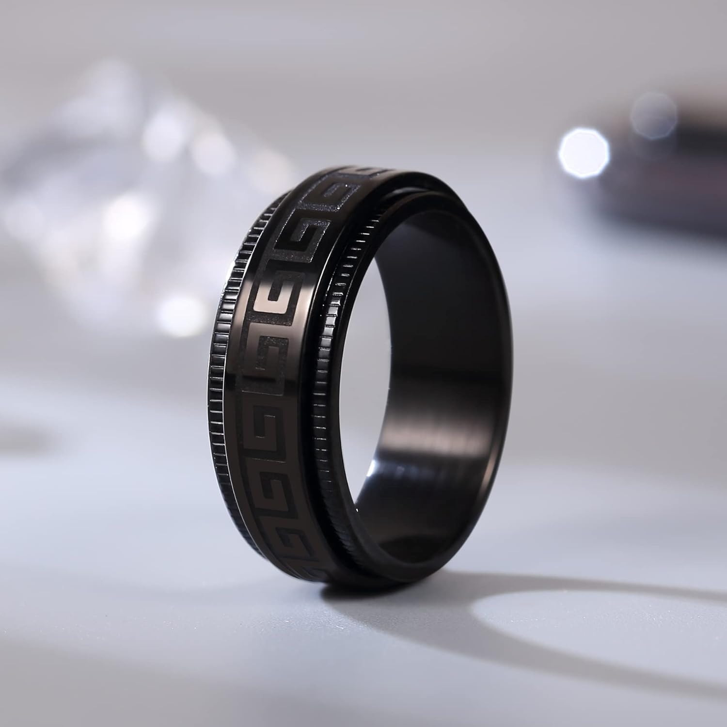 Anillo giratorio de acero inoxidable negro y azul de 0.315 pulgadas para hombres y mujeres, cepillado para aliviar la ansiedad para hombre, cadena