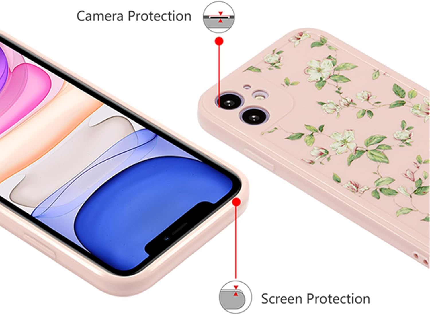 ZTOFERA – Carcasa de silicona para iPhone 11 (6,1 pulgadas), diseño de flores florales, color rosa