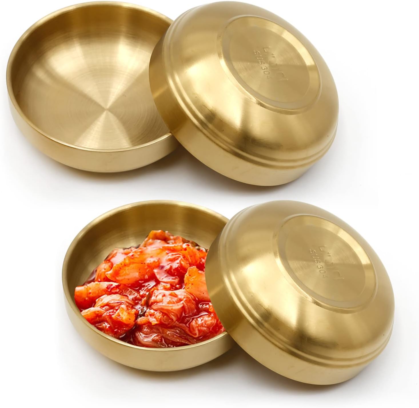 MDEOOSKY 4 platos grandes de acero inoxidable para salsa de 4.72 pulgadas, platos de doble cubierta, platos de acero inoxidable 304 para aceite,
