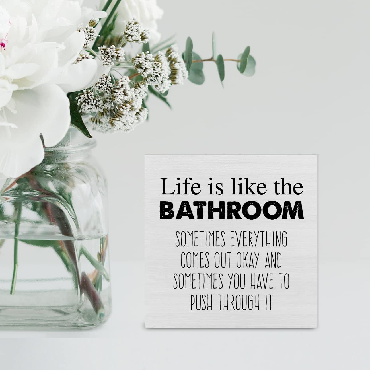 Cartel de madera con texto en inglés “Country Life Is Like the Bath” para decoración de escritorio, humor, baño, caja de madera, letrero de bloque