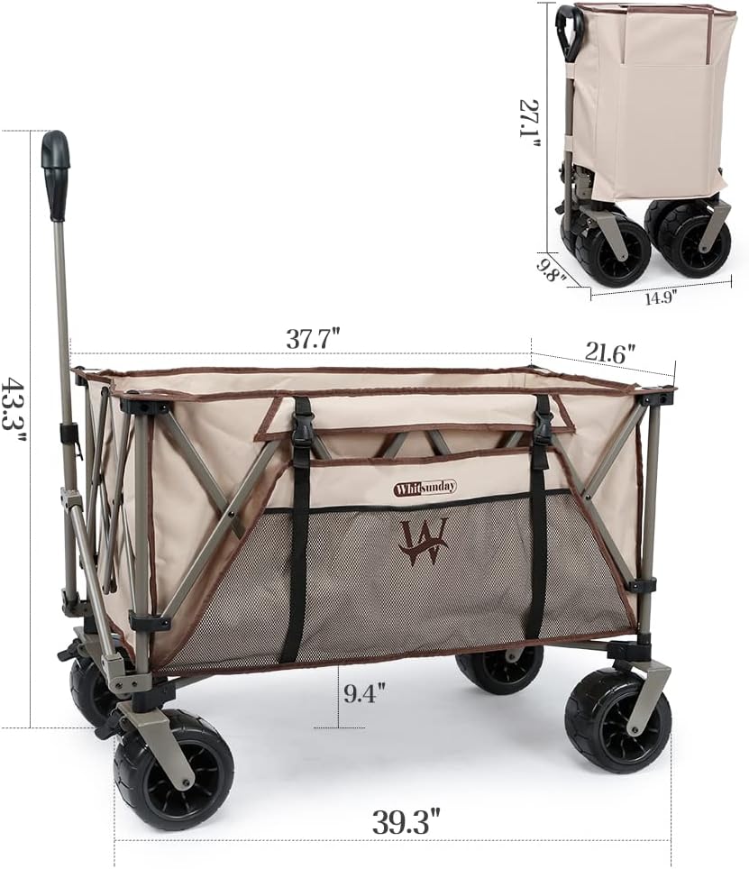 Carro plegable para exteriores, carrito plegable resistente para playa, carrito de jardín, con grandes ruedas de arena todo terreno para campamento,