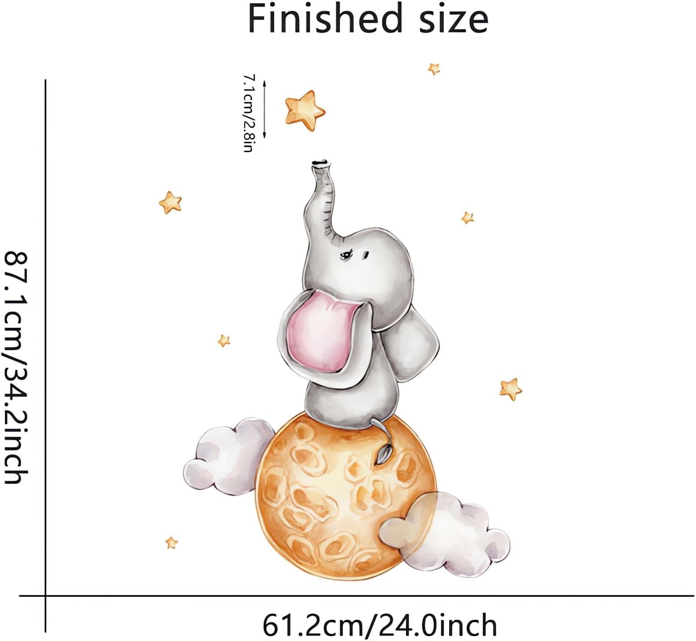 Calcomanías de pared de elefante y estrellas para bebé, diseño de animales de dibujos animados de sacinora para bricolaje, vinilo extraíble para