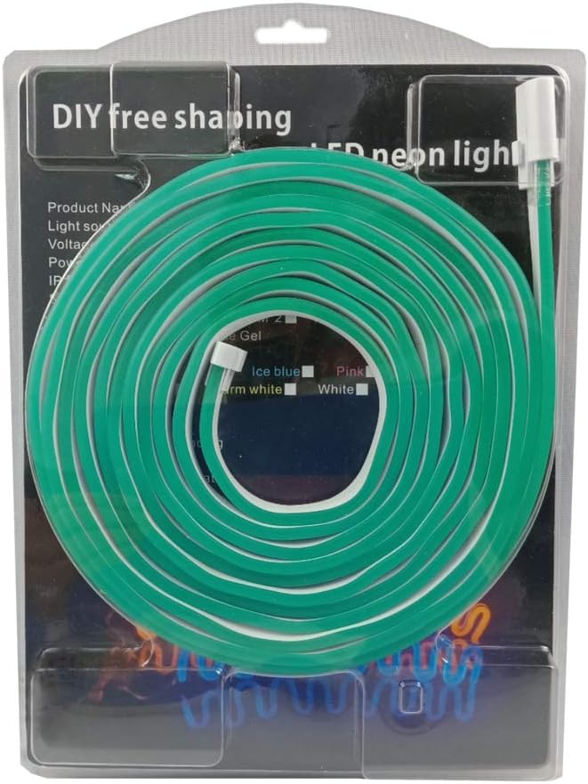 Juego de luces LED de 0.197 x 0.472 in, 12 V CC, luz de neón flexible, 16.4 ft, 0.4 in de corte, Verde