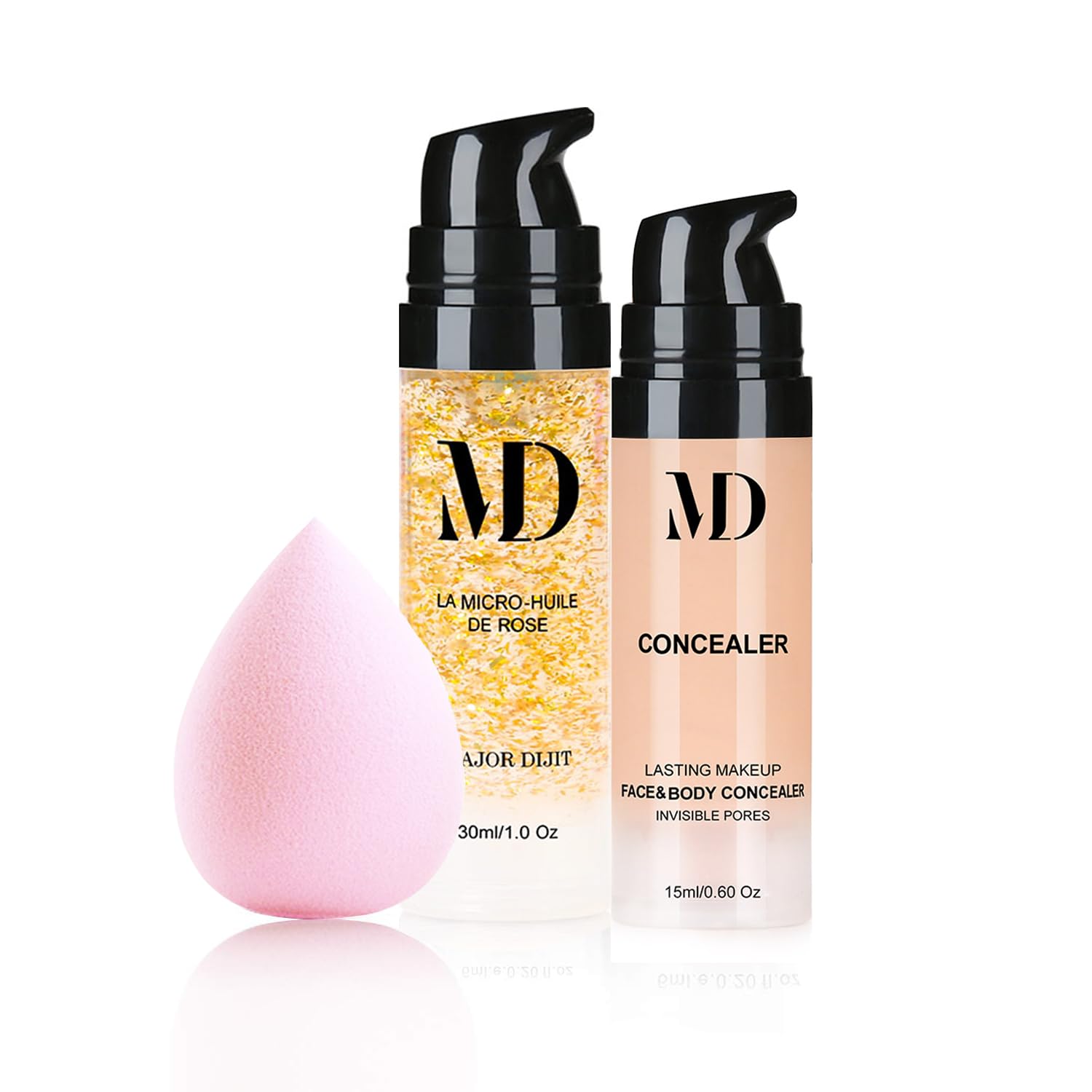 Juego de imprimación líquida, cobertura completa, control de aceite, transpirable, invisible, corrector con base facial, esponja de maquillaje