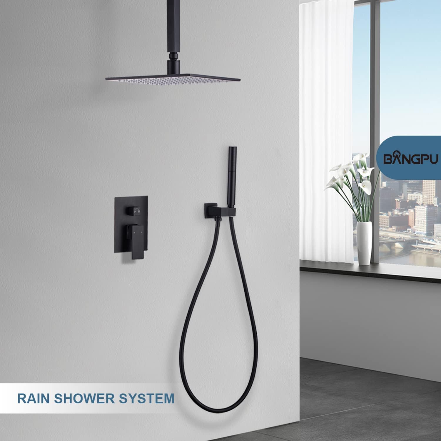 Juego de grifo de ducha LED montado en el techo, cabezal de ducha de lluvia de 10 pulgadas con rociador de mano 2 en 1, sistema de ducha LED,