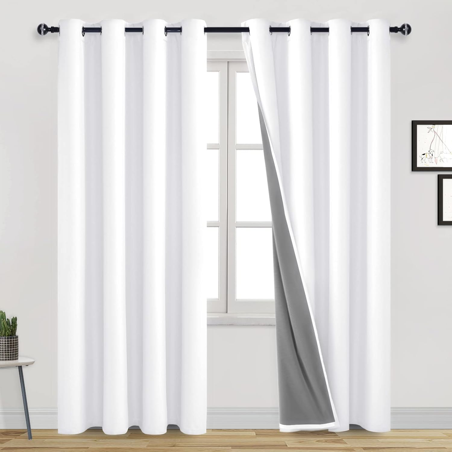 DWCN Cortinas blancas 100% opacas de 72 pulgadas de largo para sala de estar, aislamiento térmico, bloqueo de luz, oscurecimiento de habitación