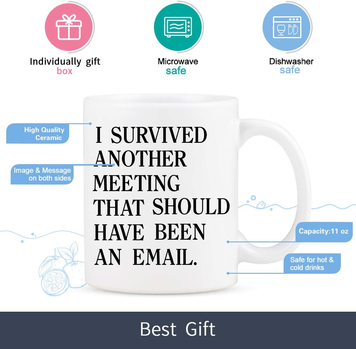 YHRJWN Taza de correo electrónico con texto en inglés “I Survivved another meeting that should be an email” The Office Mug inspirador Mug Funny