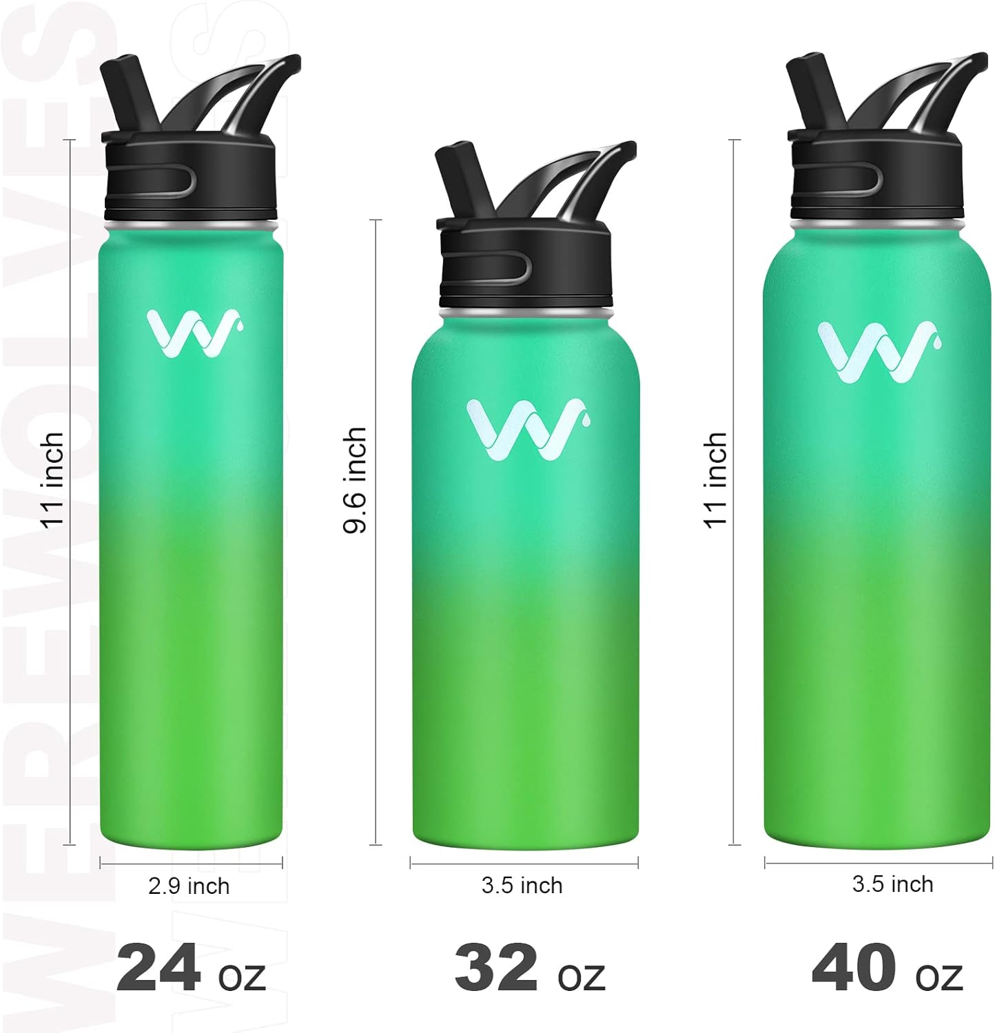 WEREWOLVES Botella de agua aislada con asas de paracaídas, correa, tapa de popote y tapa de boquilla, botella de agua reutilizable de boca ancha al