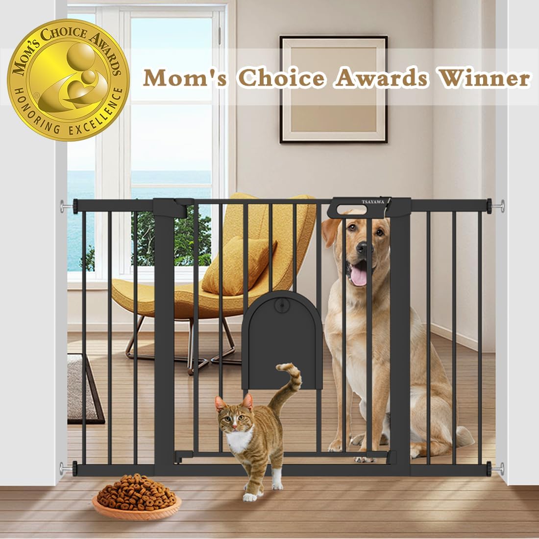 Mom’s Choice Awards Winner-TSAYAWA – Puerta de bebé con puerta para gatos de 30 a 40.5 pulgadas de ancho, color negro, para caminar a través de una