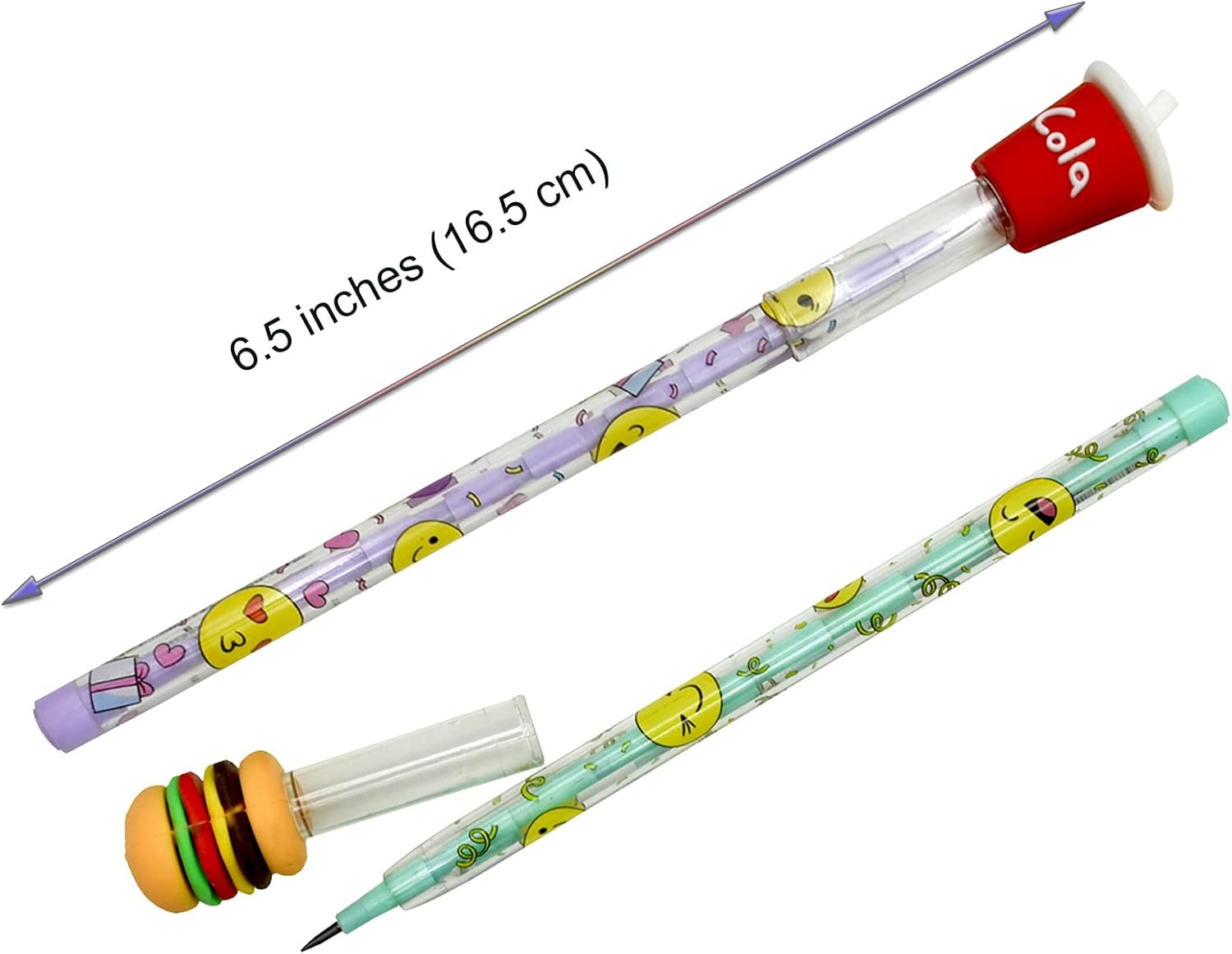 Lopenle 12 lápices de comida novedosos sin afilar, lápices apilables, papas fritas, hamburguesas, helado, lápices de cola con 64 puntas para