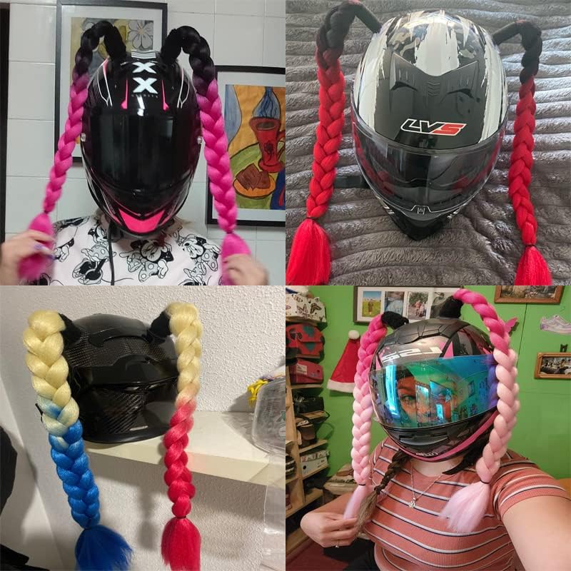 2 piezas – Casco de motocicleta, cola de caballo, casco de bicicleta, trenzas para cualquier casco, decoración de copa, reutilizable (J)