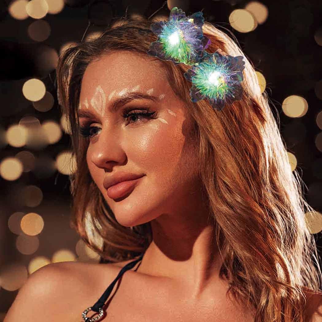 JEWEKY Pinzas para el cabello con luces LED, horquillas brillantes para fiestas rave, accesorios para el cabello para mujeres y niñas (flor colorida)