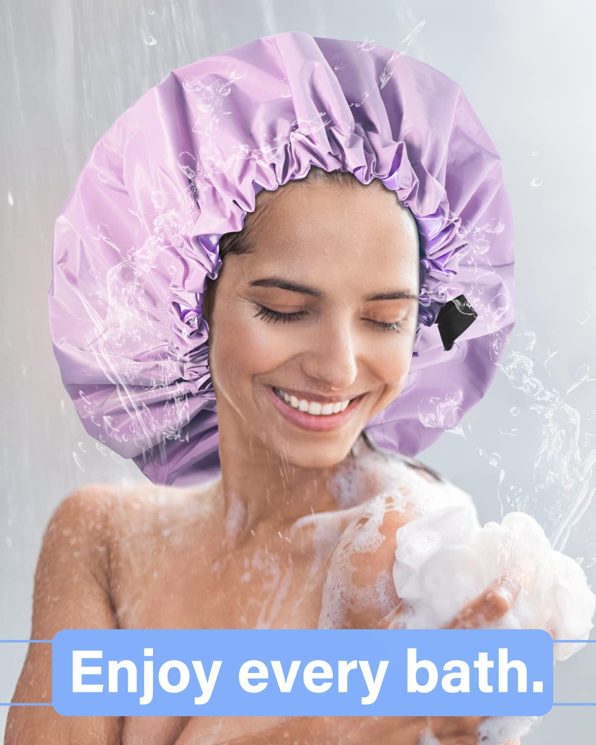 Aquior Gorro de ducha extra ajustable para mujer, de doble capa, impermeable, reutilizable, tamaño grande, para todo tipo de cabello, para niñas,