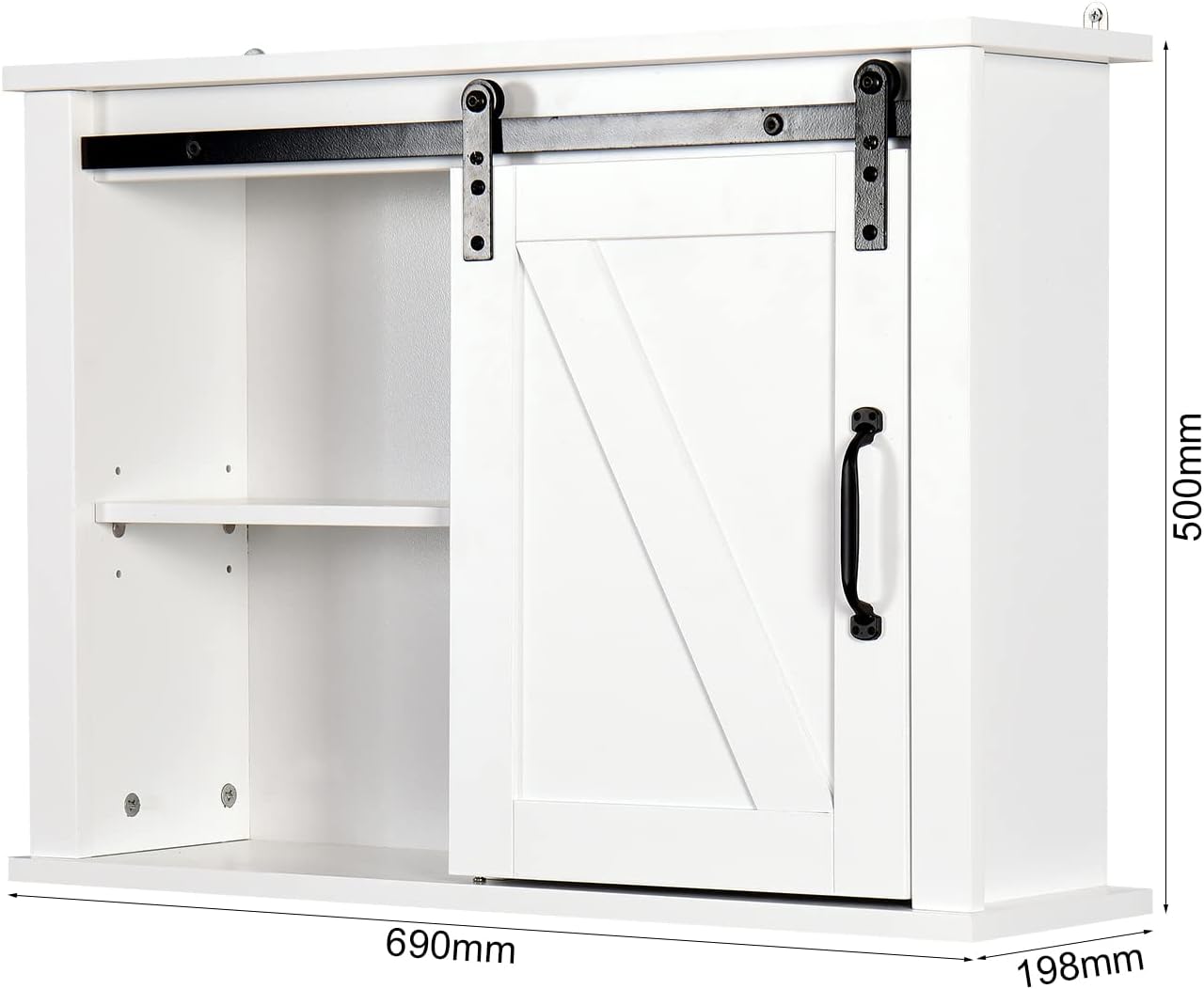 Armario de almacenamiento de pared con puerta de granero y 2 estantes ajustables en el interior, gabinete flotante de madera LERFAN moderno, 27.16 x