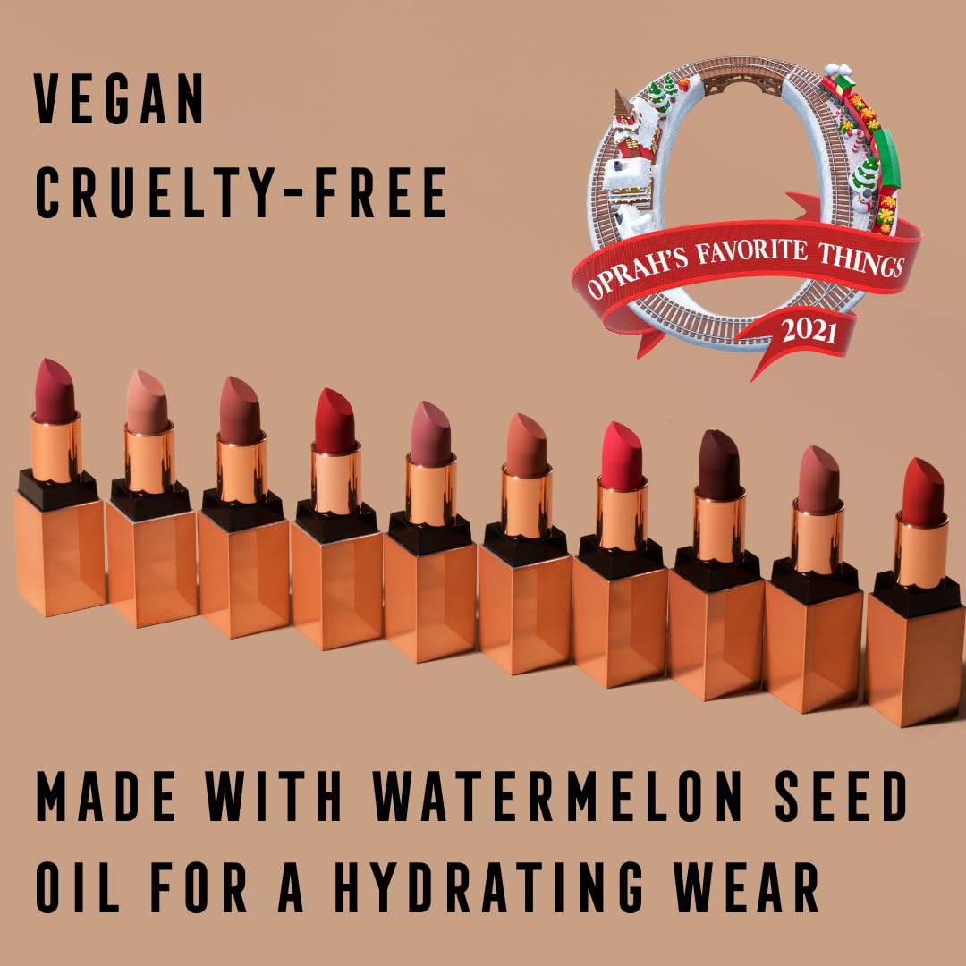 Bossy Cosmetics Lápiz labial vegano mate, de larga duración, hidratante con vitamina E y aceite de semilla de sandía (Badass – Color naranja suave)