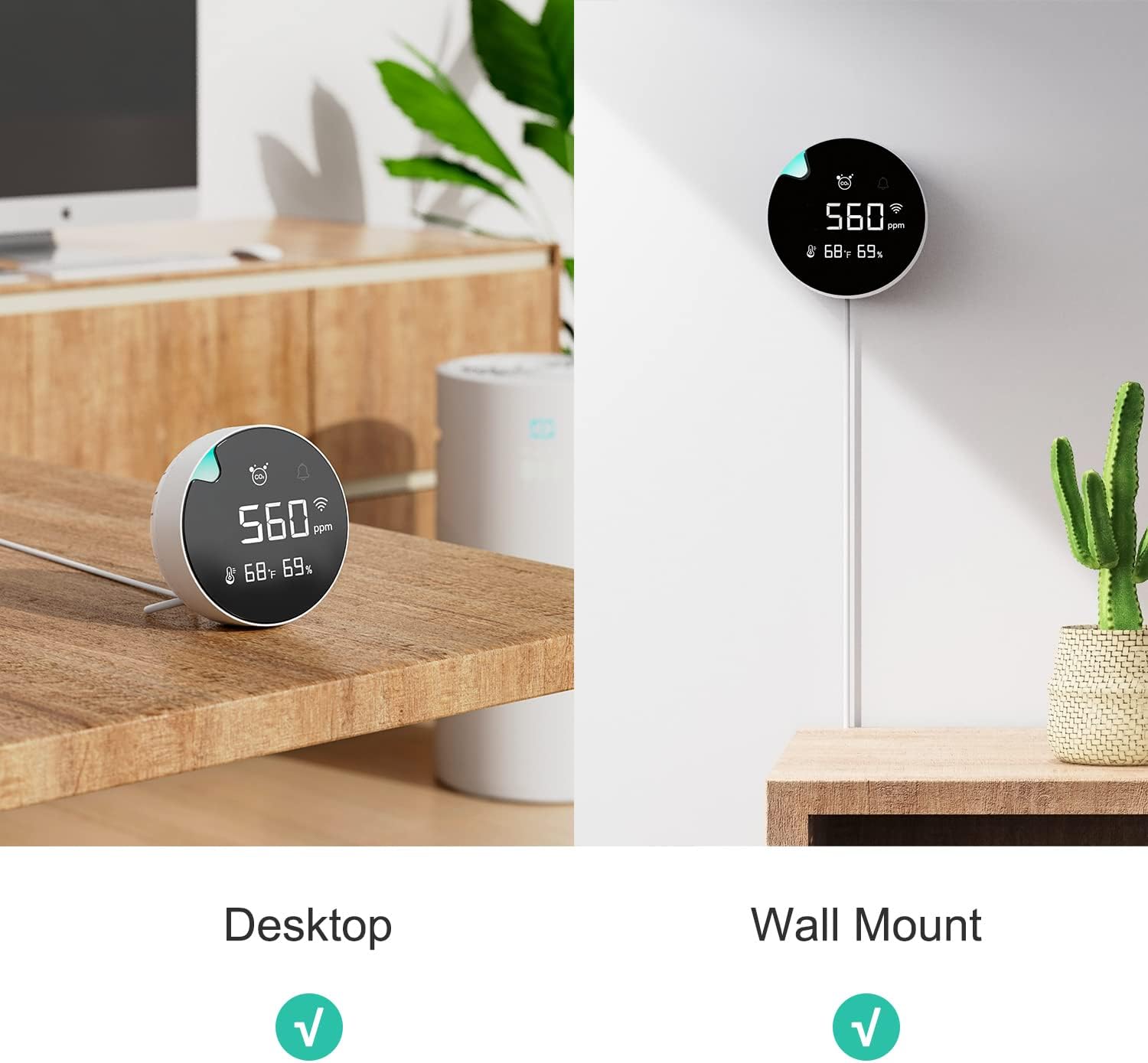 Detector de CO2, monitor de calidad del aire interior, conexión WiFi, batería recargable, medidor de CO2 3 en 1, sensor de CO2 NDIR con temperatura