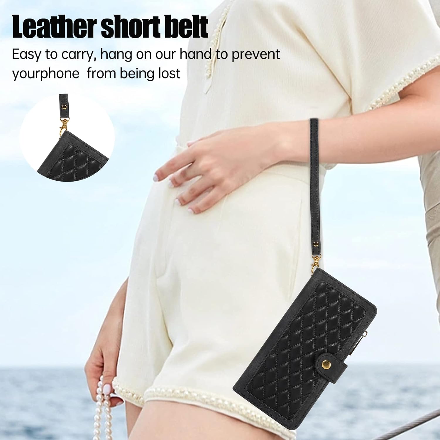 Funda de teléfono para Samsung Galaxy A52A52S 5G Funda tipo cartera con protector de pantalla de vidrio templado y correa para la muñeca de cuero