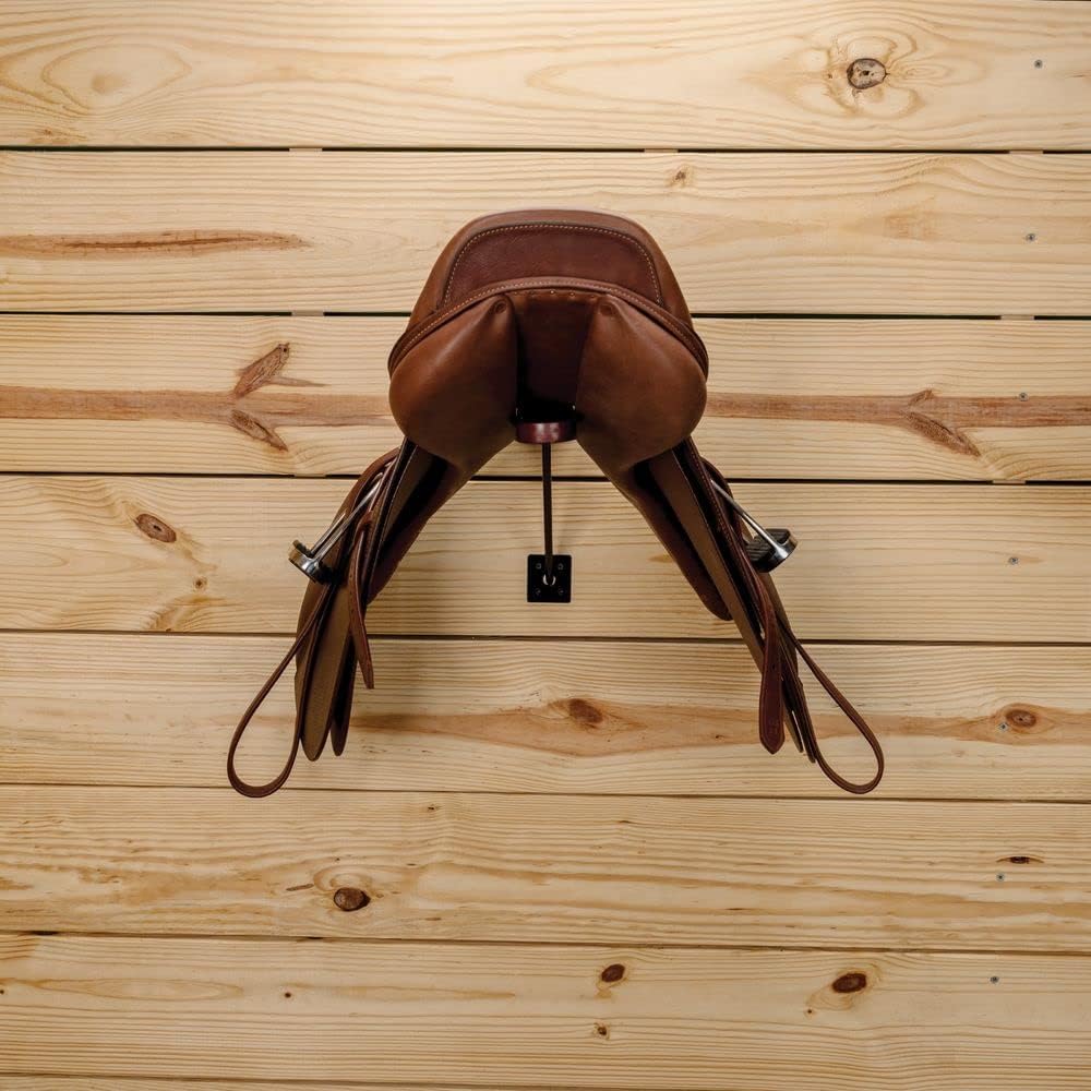 EASY-UP Estante plegable de madera para montar en la pared, color marrón medio, práctico diseño plegable, se adapta a sillas inglesas y de doma