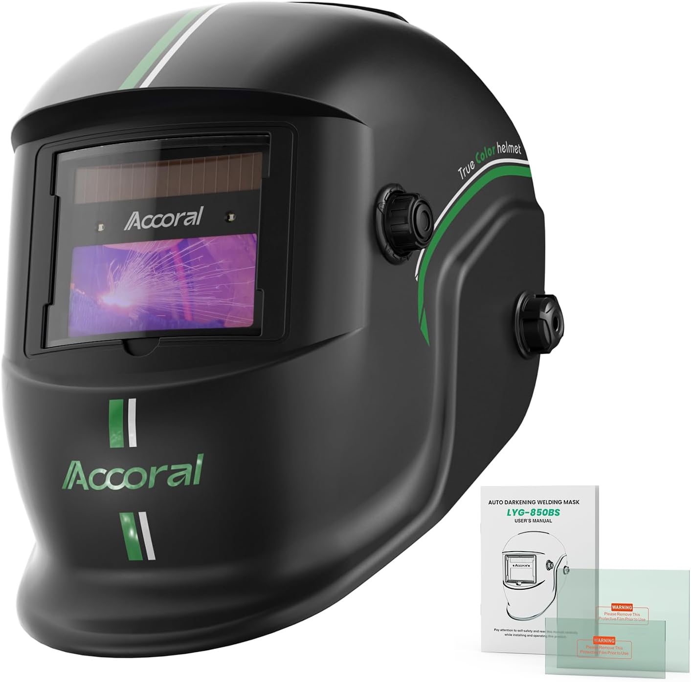 1111 Casco de soldadura con oscurecimiento automático de visión grande, color verdadero, campana de soldadura con energía solar, pantalla ancha
