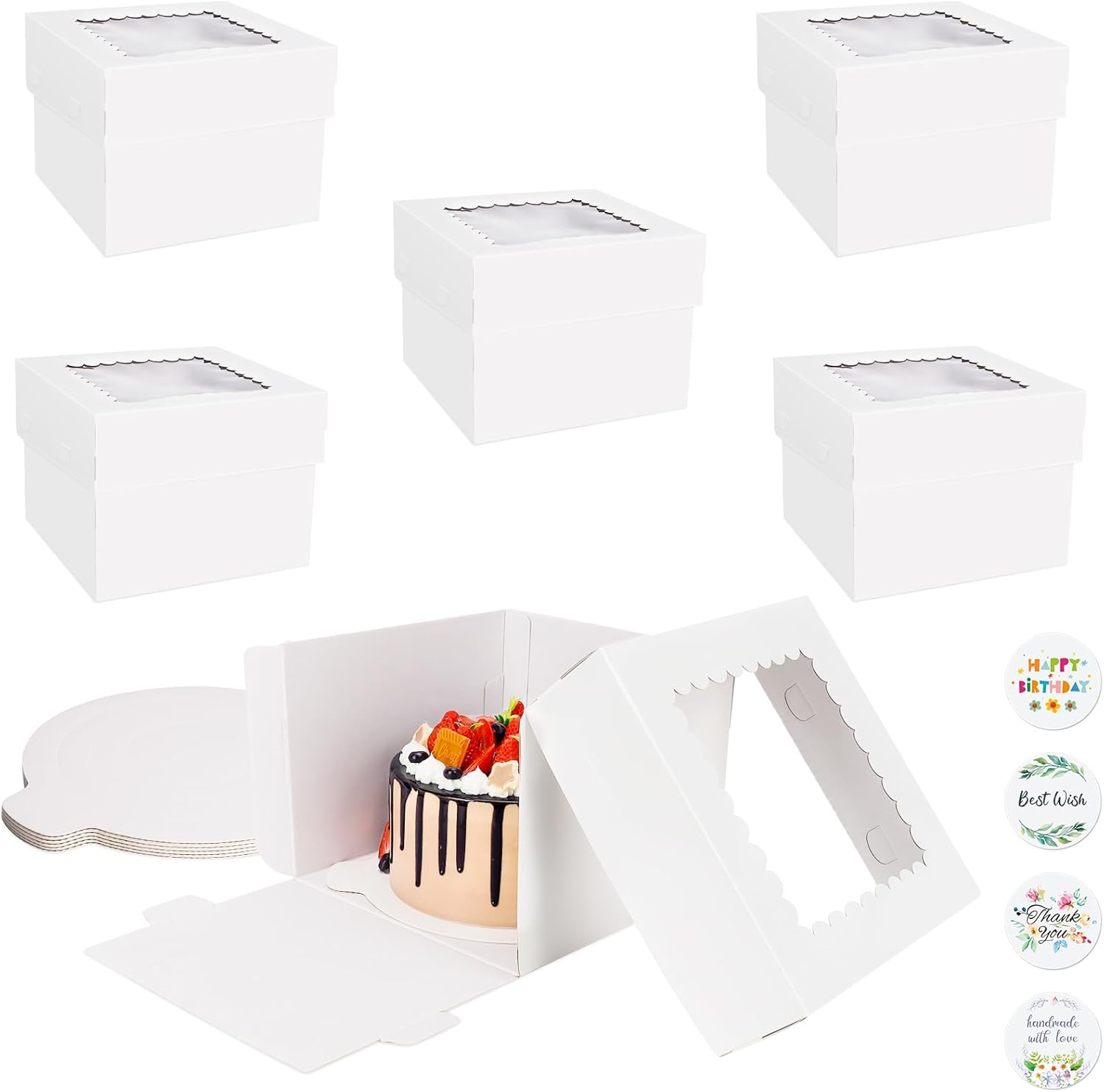 Cajas para pasteles con tablas para tartas, 5 unidades, 10 x 10 x 8 pulgadas, cajas blancas para panadería, cajas para tartas, cajas altas para