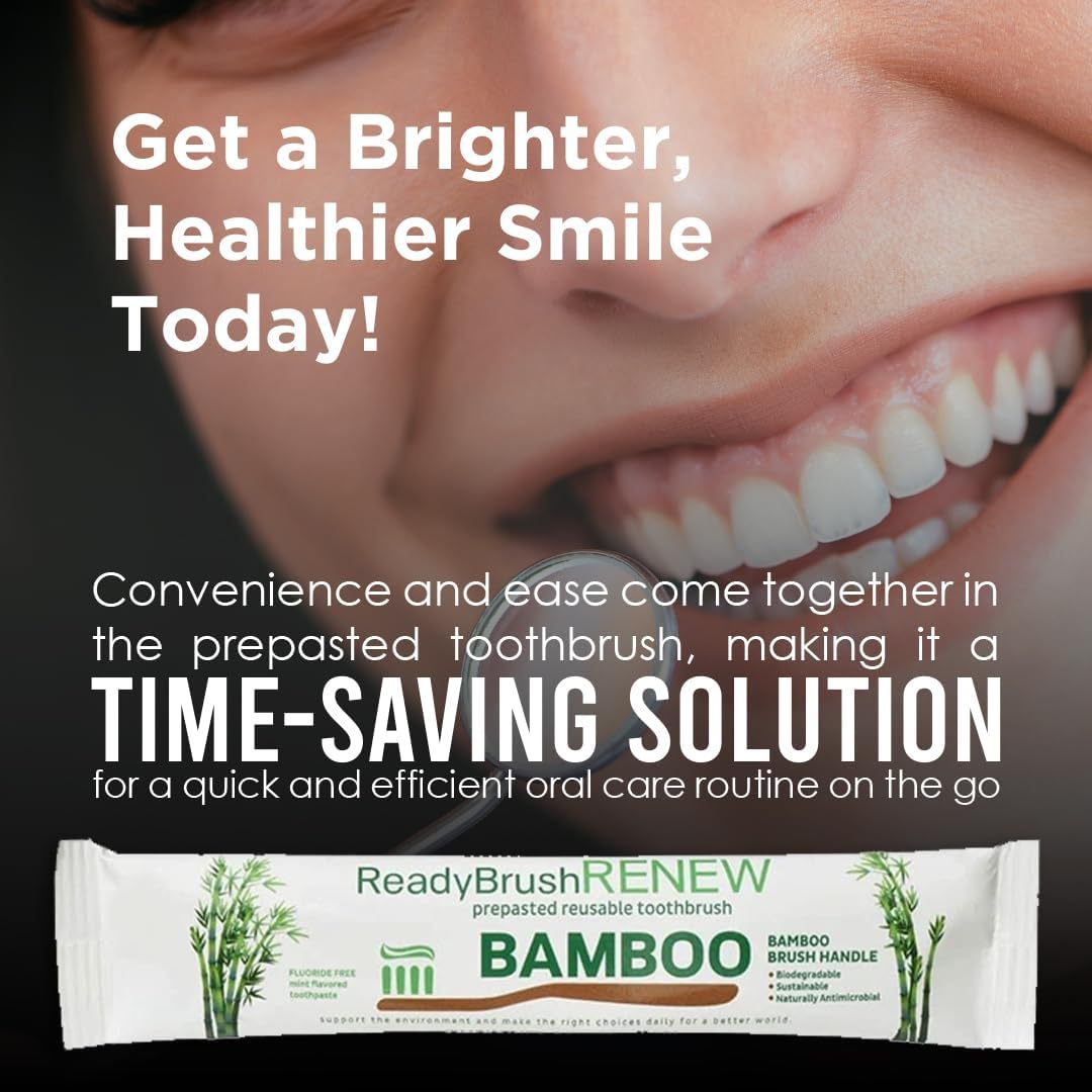 ReadyBrush – Cepillos de dientes de bambú reutilizables prepegados, solución de cuidado bucal todo en uno para una sonrisa fresca y saludable,