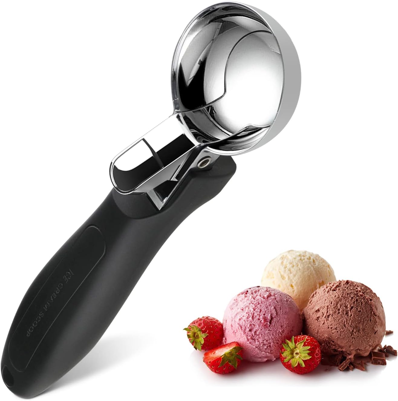 OTVAFAVA Cuchara de helado, cuchara grande para galletas con mango ergonómico de agarre suave, cuchara multifuncional resistente para hornear, para