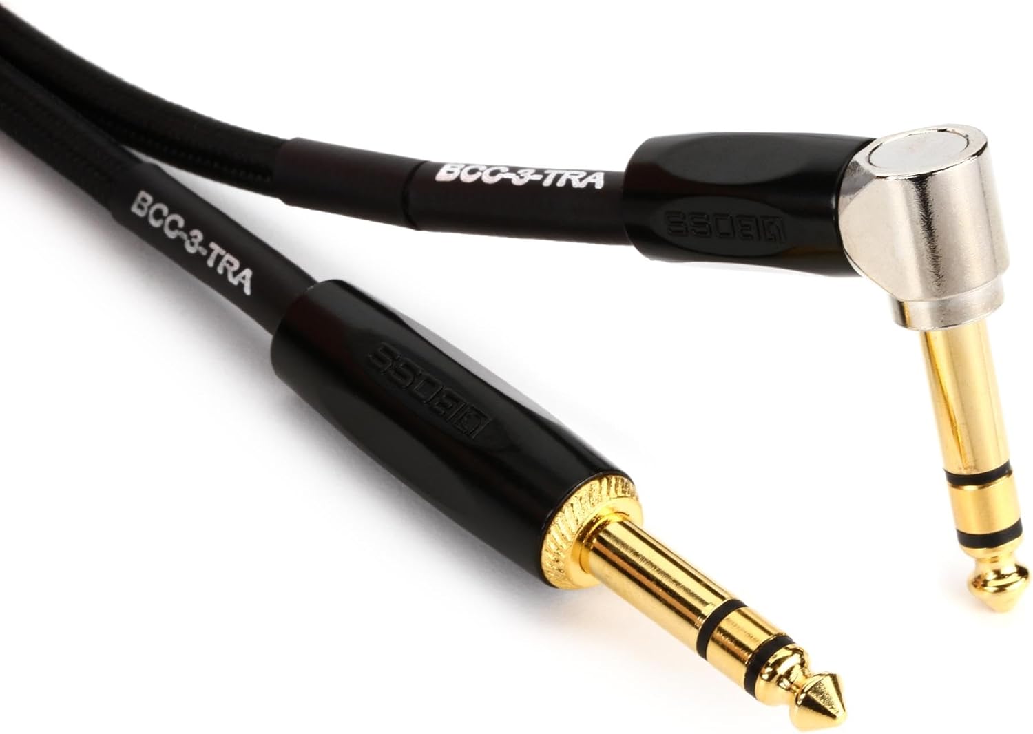 Boss BCC-3-TRTRA TRS Cable de conexión TRS recto a ángulo recto – 3 pies