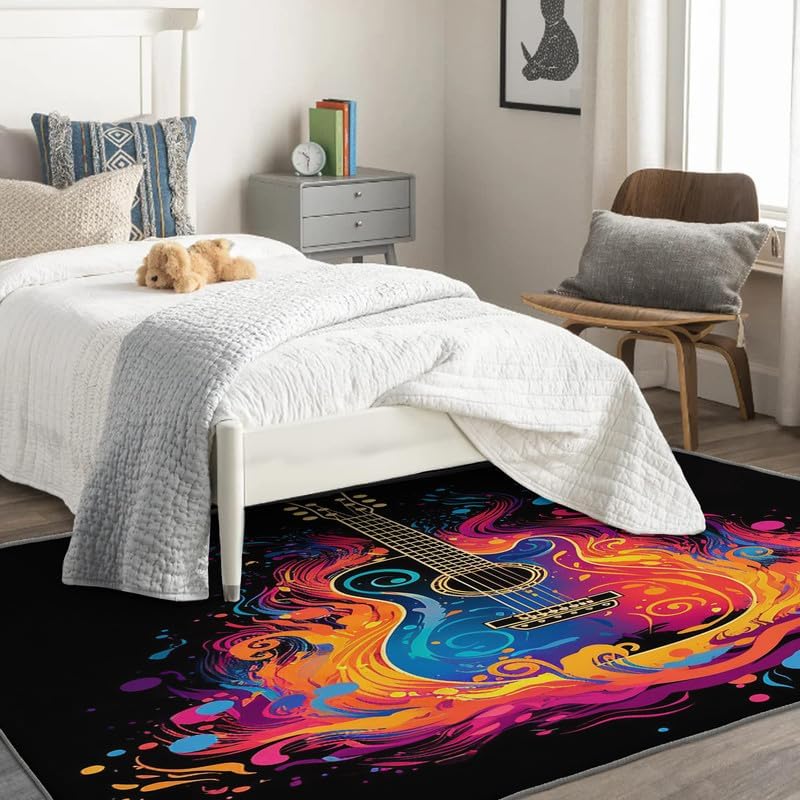 Alfombras lavables para entrada, sala de estar, dormitorio, alfombra de guitarra y decoración del hogar, alfombra de área musical de 2 x 3 pulgadas,