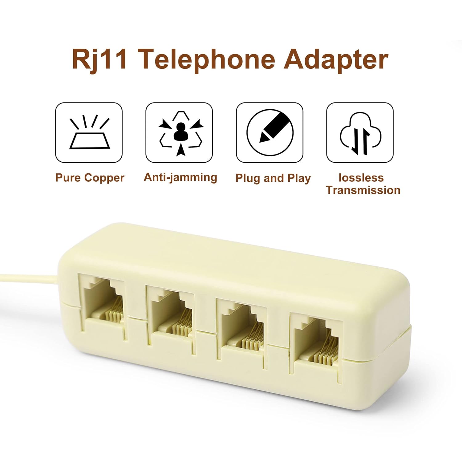 uxcell Divisor de teléfono, RJ11 6P4C, 1 macho a 4 hembras, convertidor MF, cable adaptador para teléfono fijo, módem, máquina de fax, convertidor