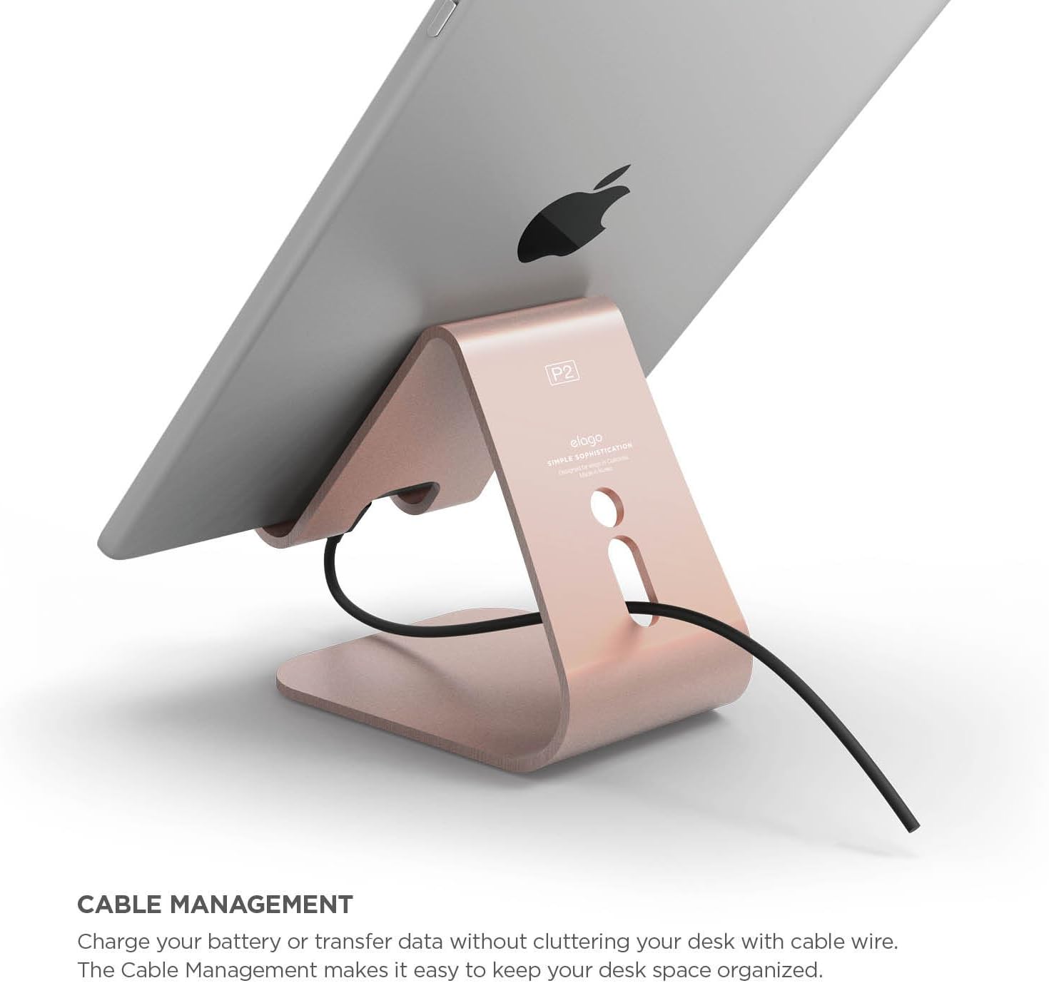 elago Soporte P2 Oro Rosa – Aluminio Premium Ángulo ergonómico Gestión de cables – para iPad y Tablet PC