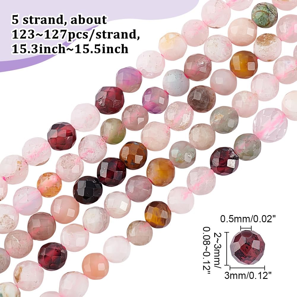arricraft 5 hebras de cuentas de piedra natural, cuentas sueltas de 0.3 a 0.3 pulgadas, cuentas redondas coloridas de piedra auténtica para hacer