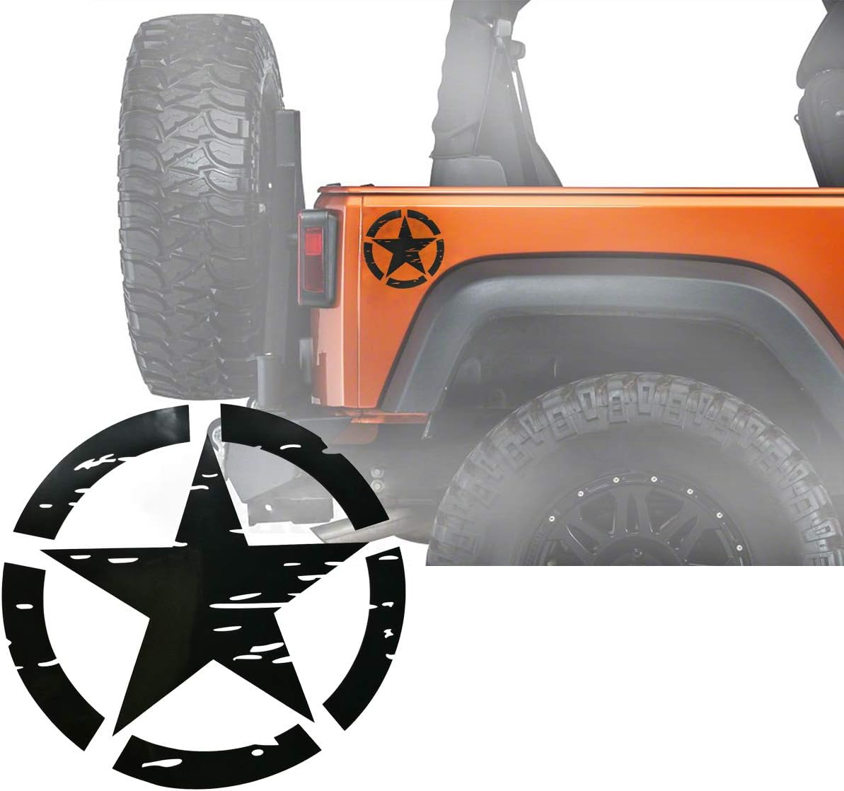 u-Box Adhesivo para parachoques de automóvil, 2 unidades, color negro, 6.3 pulgadas, estrella del ejército para Jeep Wrangler YJ TJ JK JL Gladiator