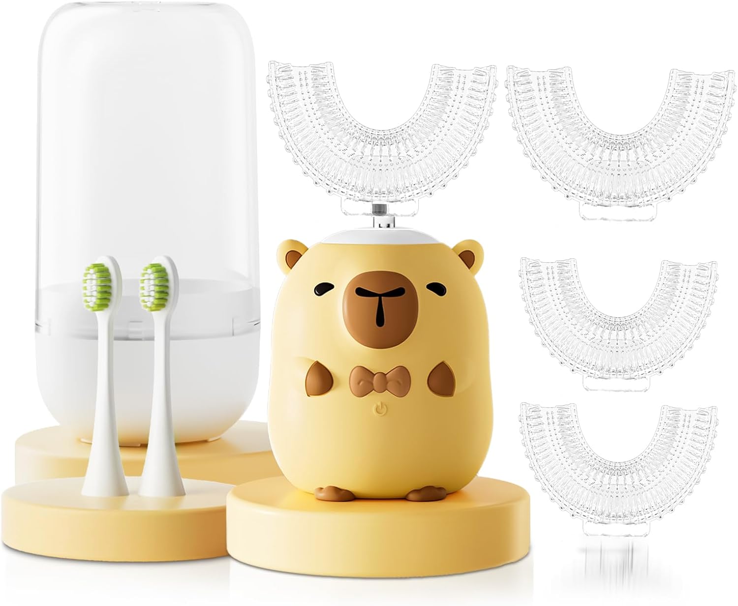Cepillo de dientes eléctrico para niños en forma de U  Capybara de dibujos animados con 6 cabezales de cepillo, limpieza de grado completo, cepillo