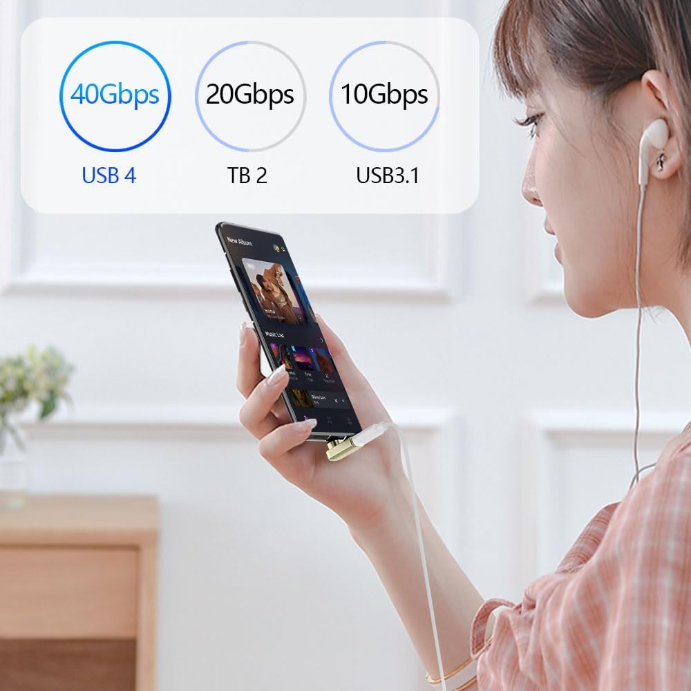 SHEEAST Adaptador magnético USB C de 90 grados, paquete de 2 adaptadores USB C magnéticos de 40 Gbps con USB4 8K 60Hz 140 W de carga rápida para