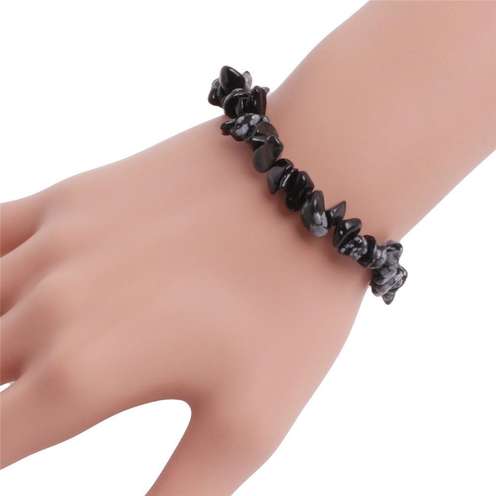 gem-inside Limón Jade Gemstone mano pulseras cuerda elástica (Fashion Jewellry chips Hombres Mujeres 7inches, sin metal, G10445