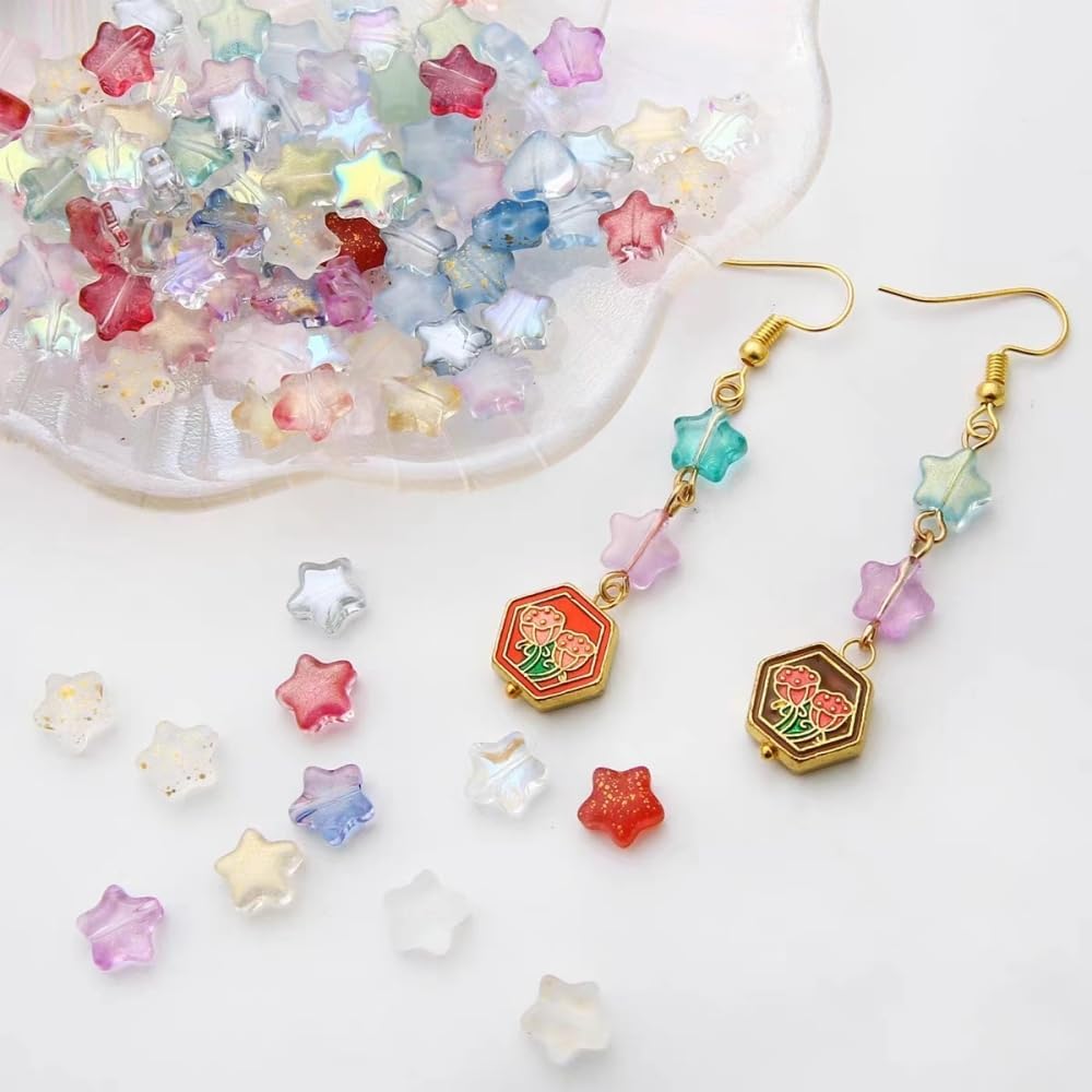 Cuentas de vidrio surtidas para hacer joyas, cuentas de estrella de vidrio, cuentas de luna, cuentas de semillas, cuentas de perlas de vidrio,