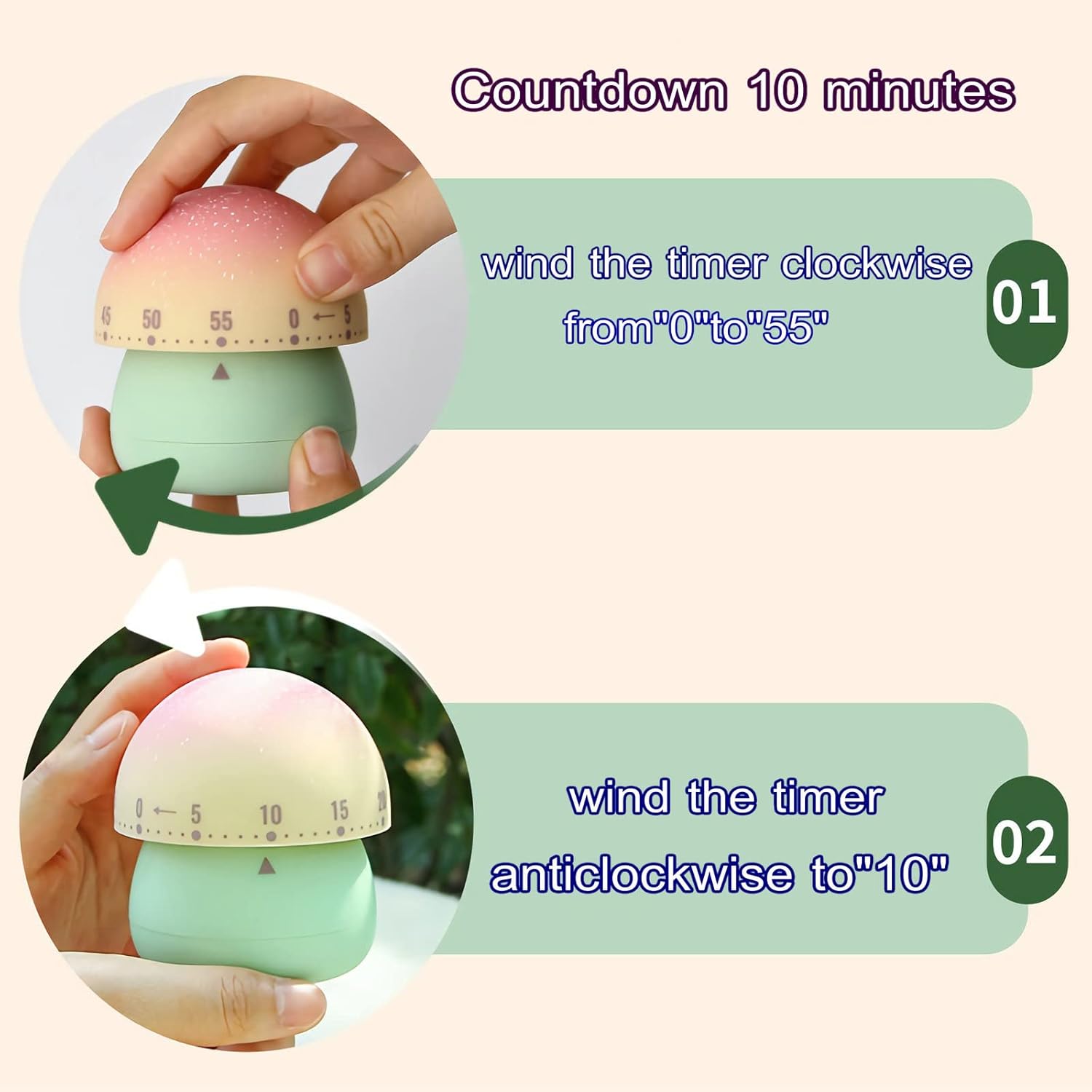 Temporizador mecánico de cocina, bonito temporizador de hongos para niños, temporizador manual de cuenta regresiva de 60 minutos para aula, hogar,