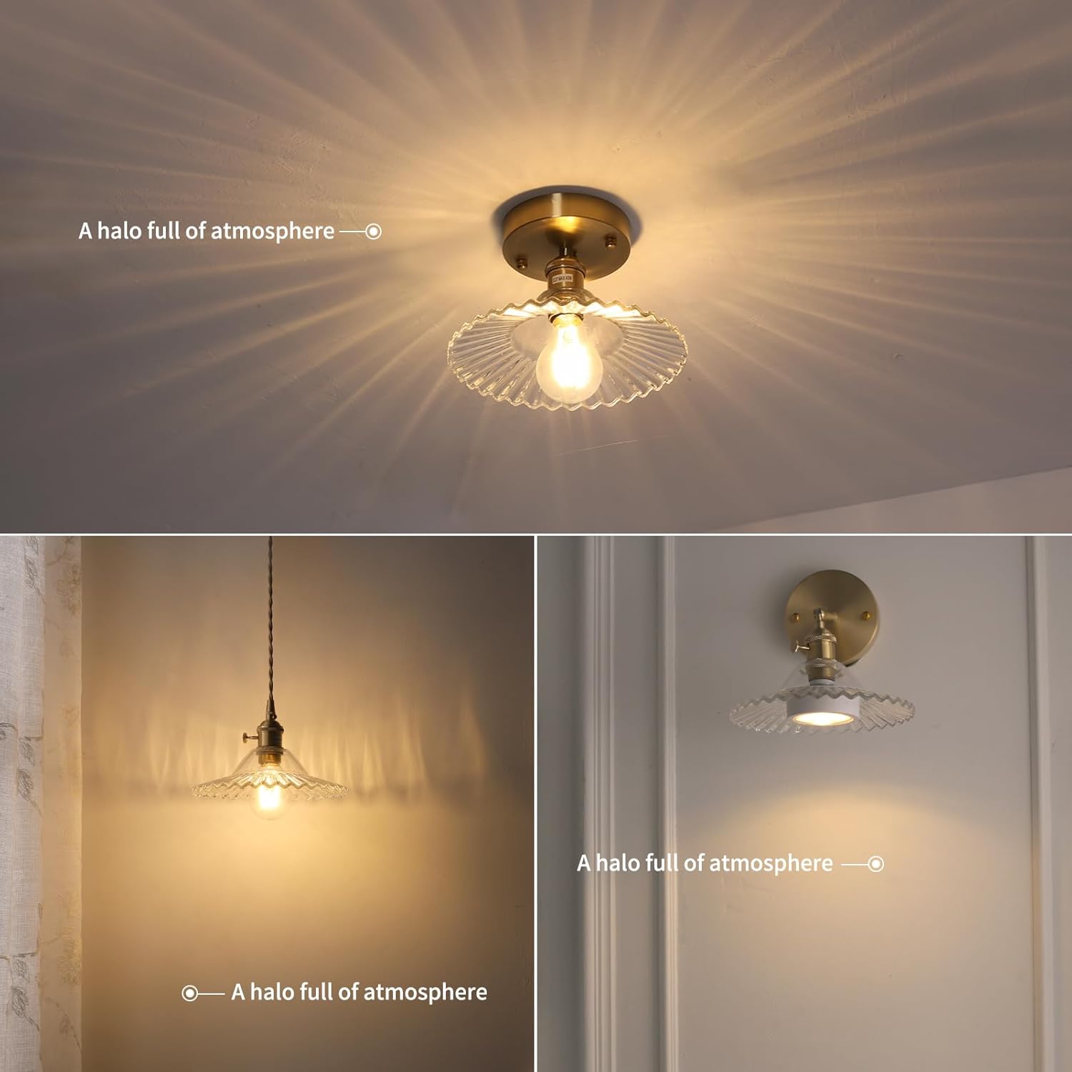 Apliques de pared vintage de 1 luz con patrón de sombra de loto transparente, cadena ajustable de cristal, luz dorada retro montada en la pared,